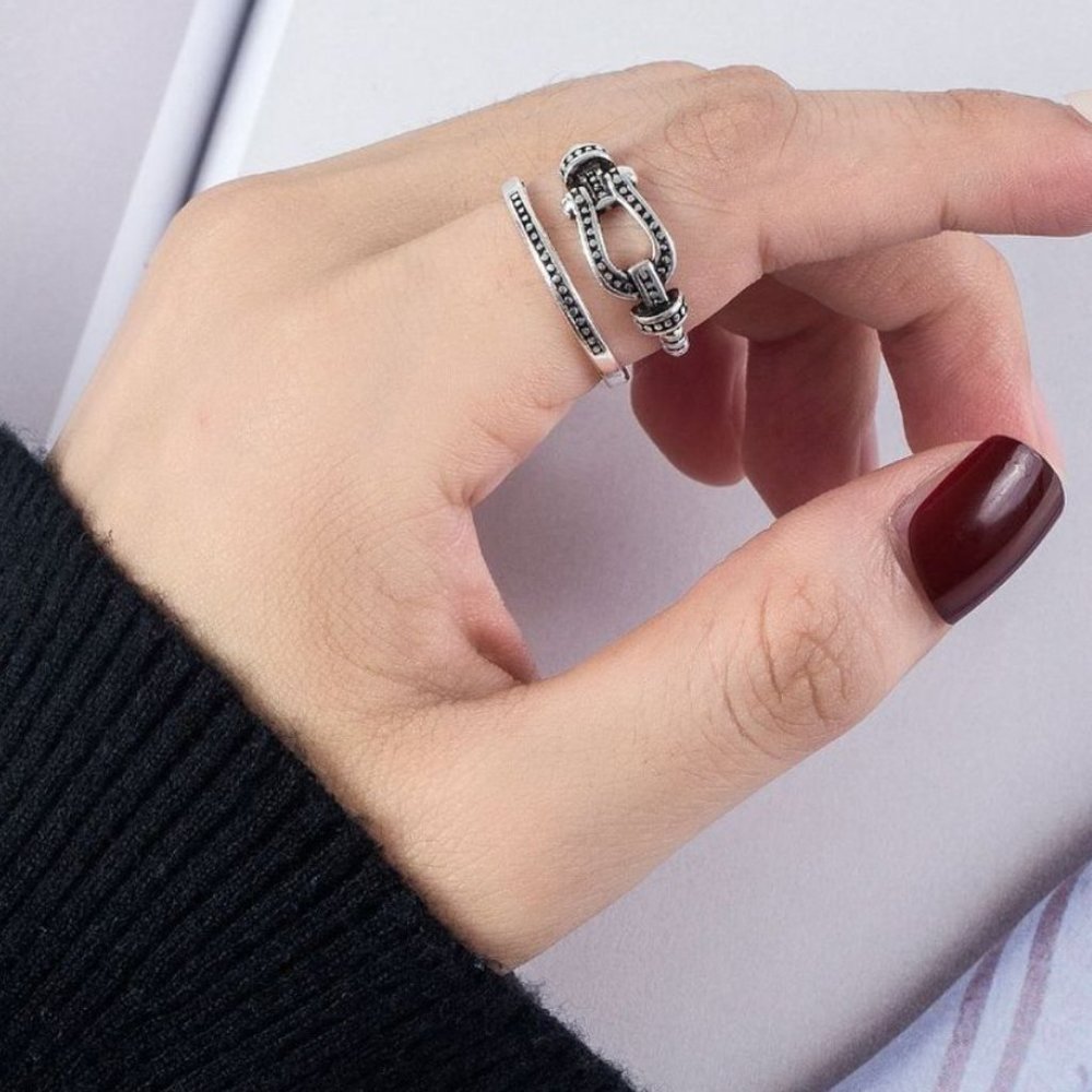 Minimalist 925 Sterling Silver Chunky Belt Buckle Ring Vintage Silver Ring - Picture 5 of 5